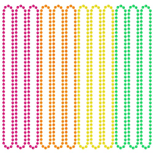 Miayon 12 Pack Neon Glow in The Dark Beaded Necklaces Accessories Bulk 16 Inch for Halloween 80s Party Favors Decorations