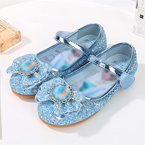 Eleasica Mädchen Eiskönigin Schuhe für Kinder Prinzessin ELSA Sandalen Weihnachten Karneval Schuhe Flach Klettverschluss Glitzer Kristall Ballerinas Geburtstagsgeschenk Verkleidung,Blau,25
