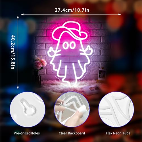 Image of Neon Sign, Ghost Neon Signs for Wall Decor LED Signs Neon Light | Cowboy Ghost Neon Sign for Bedroom, Gaming Room, Kids Room, Party, Bar, Halloween Decor, Home Decor, Boys Gift, USB Powered