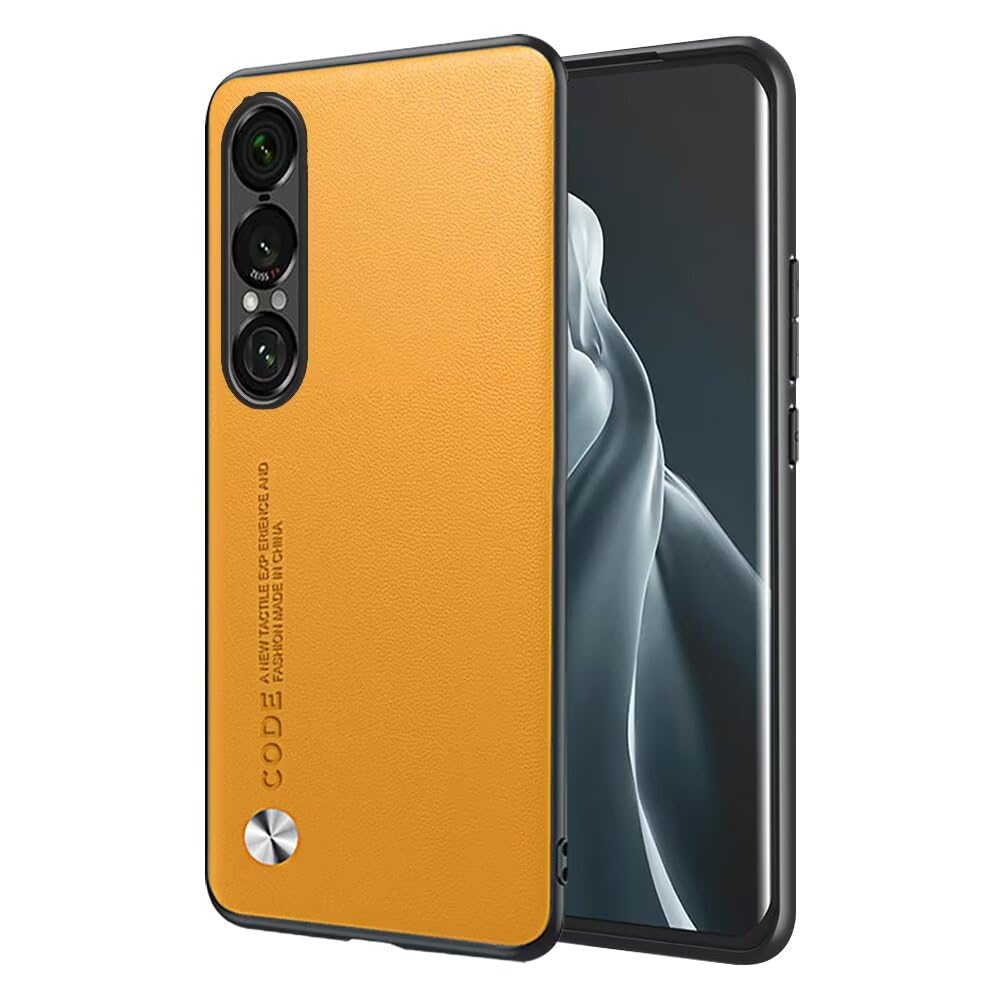 EASSGU Phone Case for Smartphone, Compatible with Sony Xperia 1 VII (Seventh Generation) (6.5" Inches), Leather Back Business Style Phone Case - Yellow