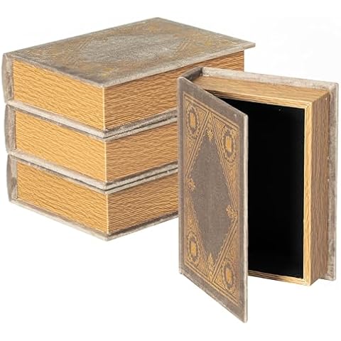 Vintiquewise Set of 4 Vintage Book Design Decorative Boxes – Wedding Card Boxes, Keepsake Boxes, Craft Storage, Jewelry Organizers, Safe Boxes, Table Decor, or Simply as Decorative Storage, Taupe Cover