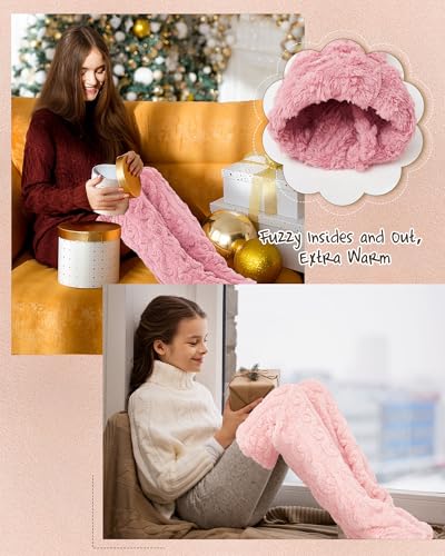 Image of Geyoga 3 Pairs Over Knee Fuzzy Socks High Fuzzy Leg Warmers Over Knee Plush Slipper Socks for Women Christmas Sleeping