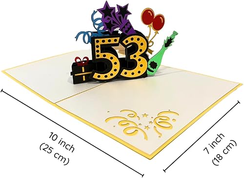 Miniatura 5 de ALPHAK Tarjeta desplegable 3D de feliz cumpleaños 53, tarjeta de felicitación 3D de cumpleaños, regalos de cumpleaños 53