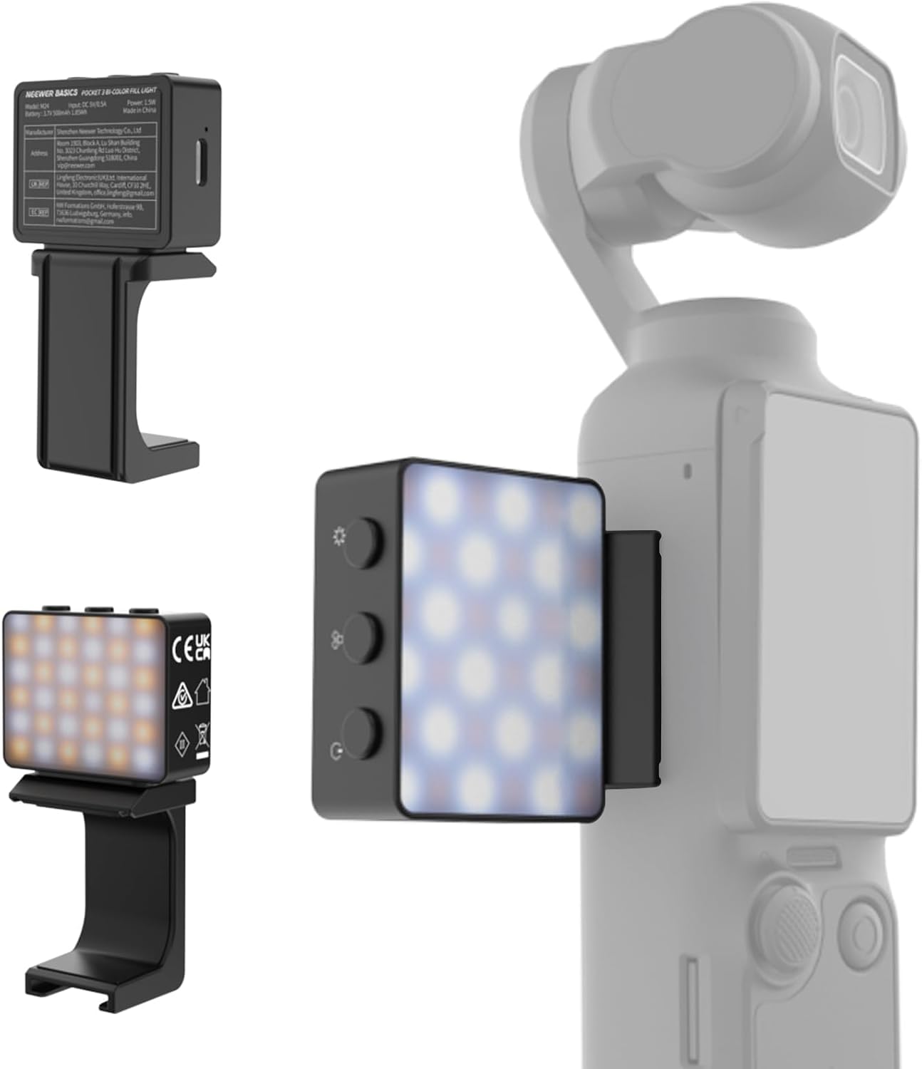 NEEWER BASICS Luce Ausiliaria Magnetica Bicolore per Fotocamera Compatibile con DJI OSMO Pocket 4&3,Mini Faretto Fotografico LED in Plastica Ricaricabile 1,5W per TikTok Vlog Selfie Riprese Video,M24