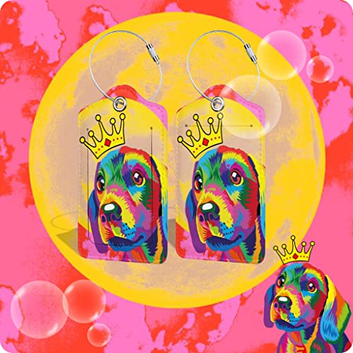 Image of Set of 2 Luggage Tags for Suitcases Leather Cute Luggage Tag with Stainless Steel Loop Privacy Cover ID Label Travel Bag Tags Dog Crown Luggage Identifiers for Women Men Travel