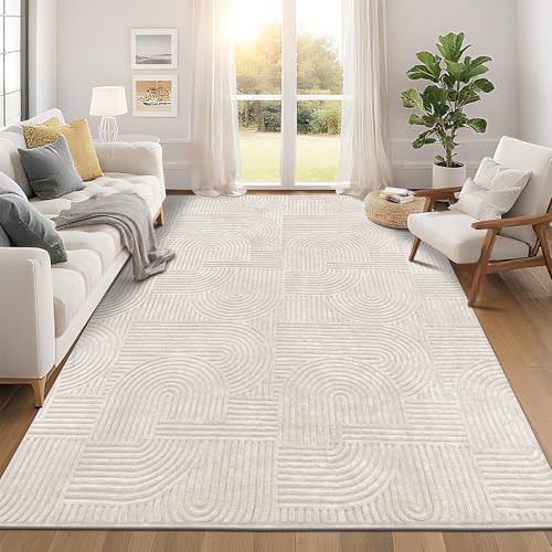 Pauwer 8x10 Washable Area Rugs for Living Room Modern Beige Solid Color Soft Fluffy Rugs for Bedroom Non Slip Boho Accent Indoor Mat Floor Carpet Cover for Kids Room Dining Room Kitchen Office