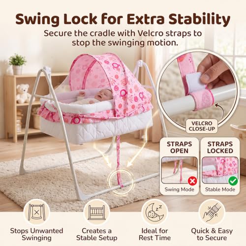 Image of StarAndDaisy Baby Cradle for Newborn Baby, Baby Bassinet with Swing Lock & Velcro Straps, Stable Baby Swing Cradle for Sleeping & Rest, Secure and Comfortable Infant Cradle