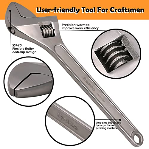 WEDO Stainless steel adjustable wrench, adjustable wrench, 375 mm length, high strength, corrosion resistant, DIN standard - Image 4