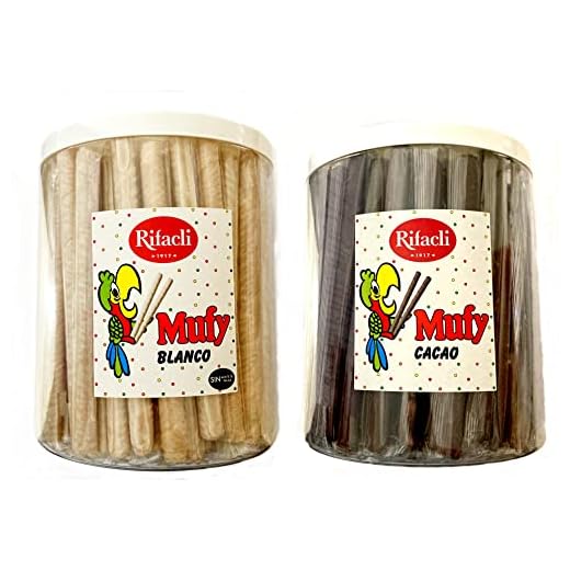 Mufy Pack Completo Barquillos Cubiertos de Cacao (90 ud) y Blanco (90 ud) Total 180 ud envueltos individualmente