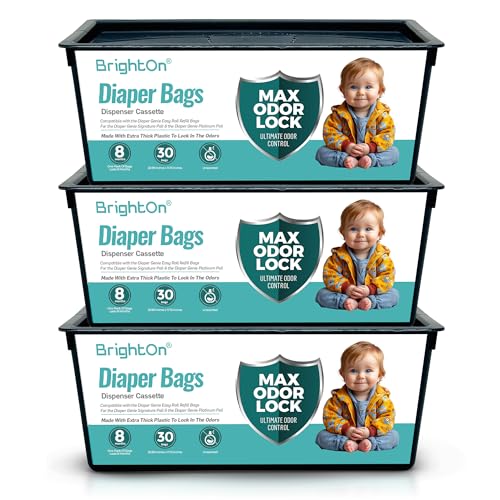 Image of BrightOn Diaper Pail Refills with 90 Bags Compatible with Genie Easy Roll Signature Diaper Pails, 3-Pack (90 Bags) (Unscented)
