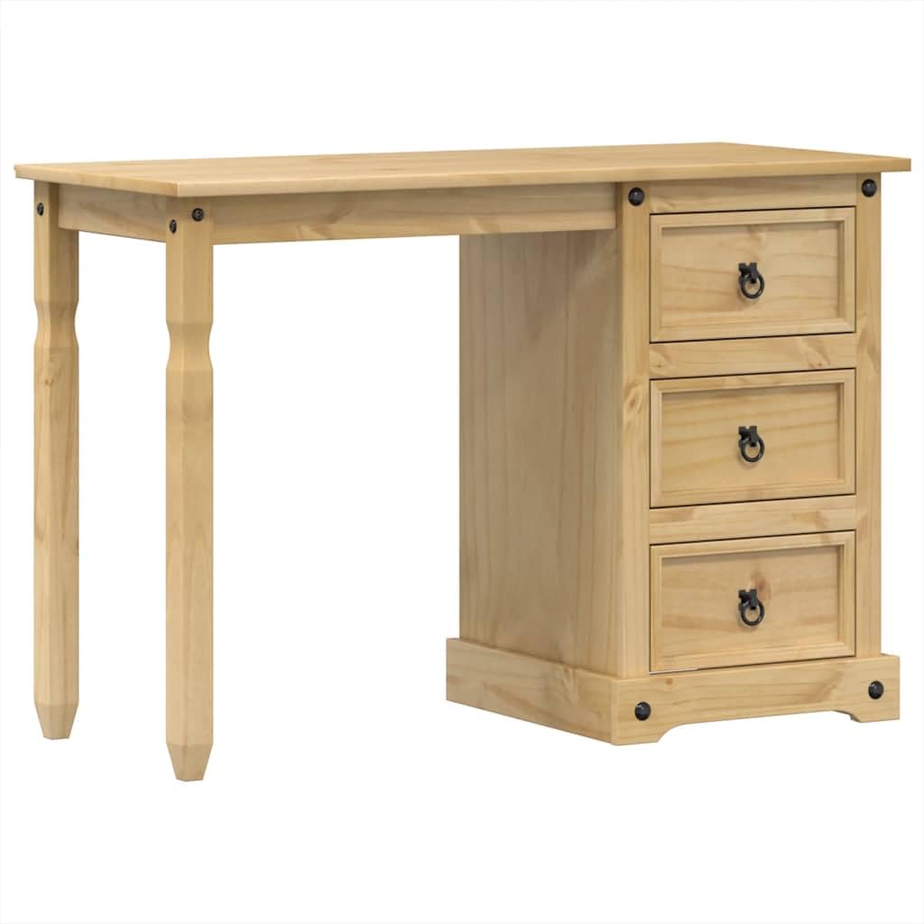 Toaletka z litego drewna sosnowego, 110 x 47 x 75 cm, z 3 szufladami i metalowymi uchwytami, miejsce do przechowywania kosmetyków, wszechstronne zastosowanie jako biurko, rustykalny wygląd