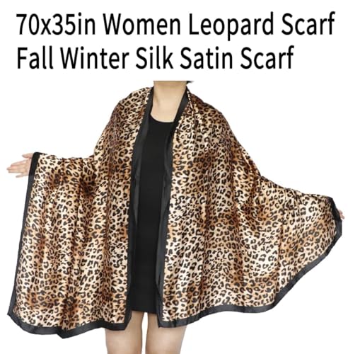 70x35in Women Leopard Animal Print Silk Head Hair Smooth Satin Scarf Wrapping Long Lightweight Thin Shawl Travel fall winter 20254