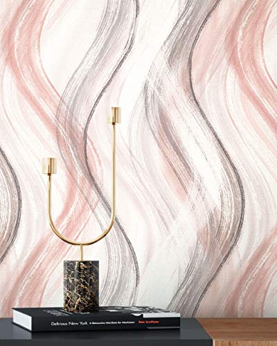 NEWROOM Papier peint Rose Vague Intissé - Grafique Gris Blanc Ligne Échantillon Moderne