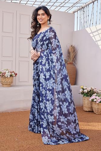 Image of MIRCHI FASHION Saree for Woman Chiffon Floral Printed | Lightweight Comfortable Daily Wear Women's Sari with Unstitched Blouse Piece (Available in 15 Colors)