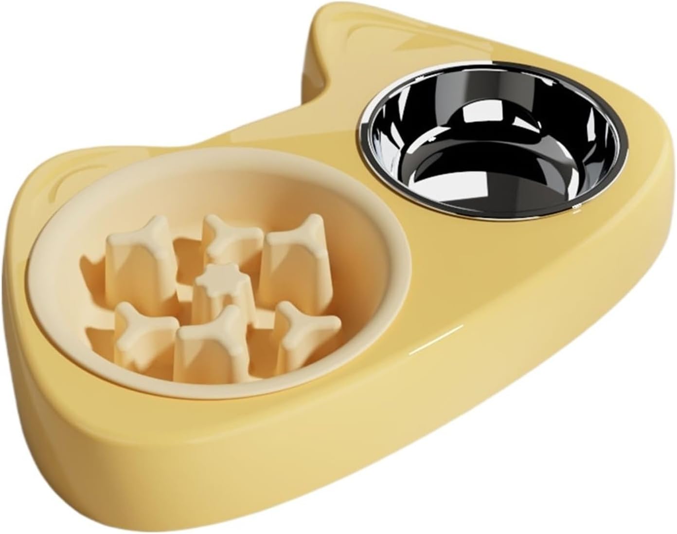 Compatible for Pet Slow Feeder Bowl Set, Double Stainless Steel Anti-Choking Food and Water Dishes for Dogs and Cats(A)