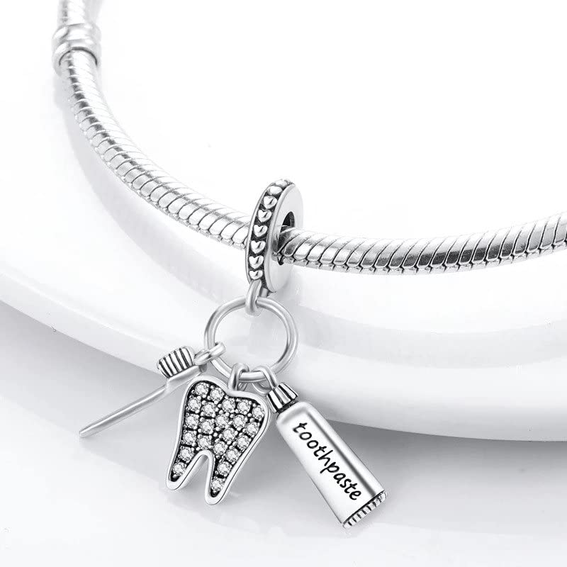 Healthy Teeth Toothbrush Dangle Charm For Bracelet, 925 Sterling Silver, Pandora Fit Charm2