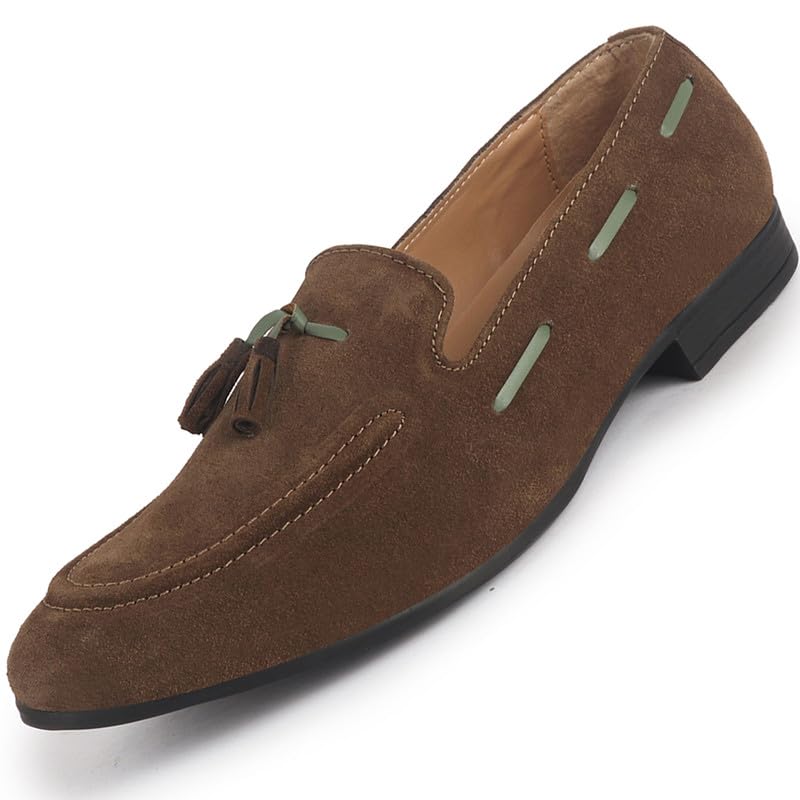 Image of FAUSTO Mens Suede Leather Tassel Loafers| Slip-On Party & Formal Dress Casual Shoes for Weddings & Parties | Comfort Moccasins