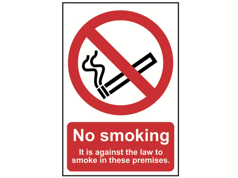 Scan SCA0567 Self adhesive PVC sign - No smoking It is against the law to smoke on these premises - 200 x 300mm