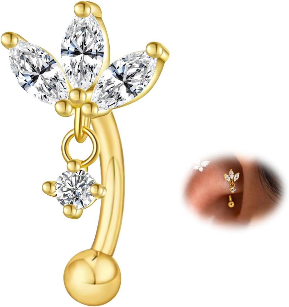 Rook Earring Piercing Jewelry, 16G 316L Stainless Steel Gold Eyebrow Rings Piercing Jewelry Threaded Lip Labret Barbells Ring 8mm/10mm