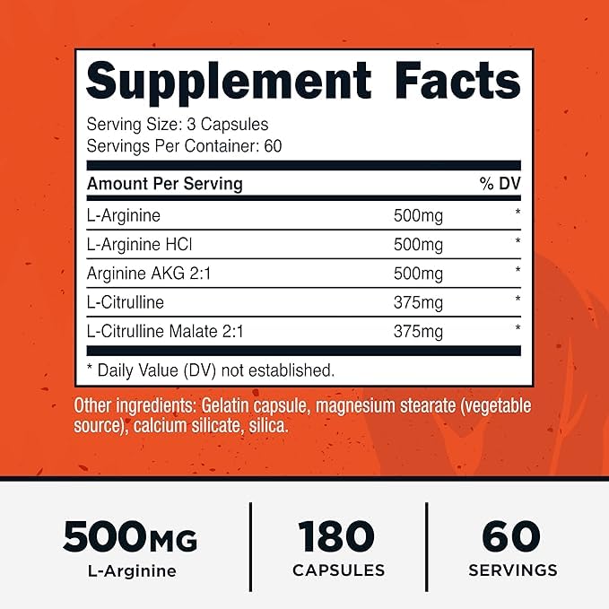 Primal Nitric Oxide Booster (2,250mg Per Serving) (180 Capsules) - 60 Servings - Image 3