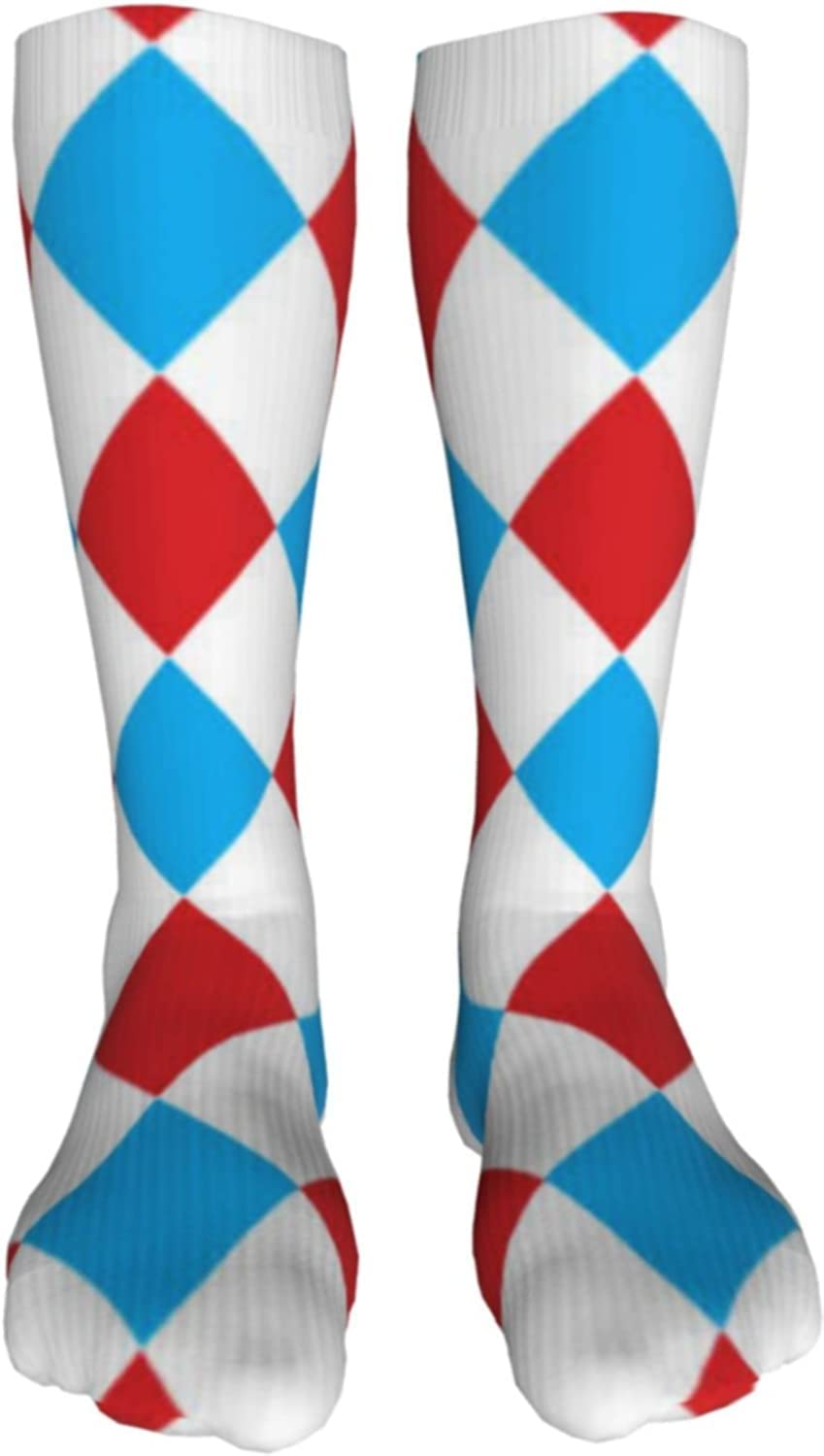 Lsjuee Unisex As Pic Thigh High Socks Harlequin Red And Blue Over The Knee Compression Socks Long Knee High Socks For Women Men Christmas Halloween