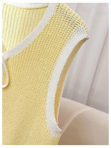 SHENHE Women's Plus Size Tie Front Sweater Vest Color Block V Neck Sleeveless Knit Cardigan Vests3