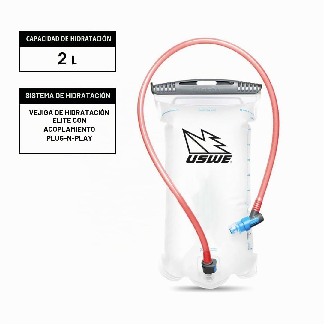 USWE Rush - Chaleco de hidratación para bicicleta de 8 L, correas ajustables en el pecho, chaleco de hidratación para correr, bolsa de hidratación de 2.0 L, ciclismo de montaña, grava y ciclismo con