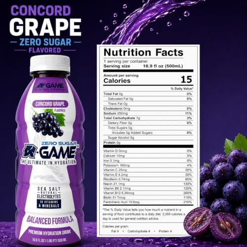 Image of A-GAME Zero Sugar Electrolyte Drink, Concord Grape Flavor, 12 Pack