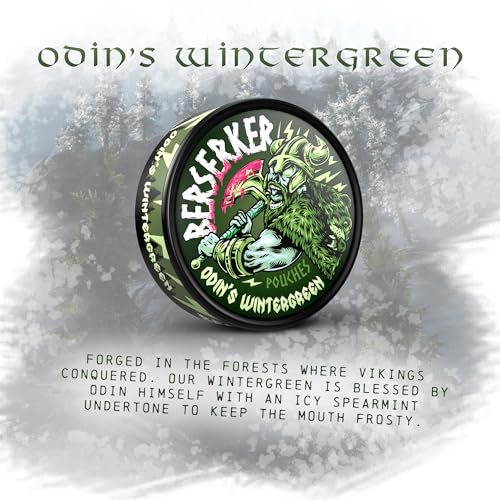 berserker energy pouches - odins wintergreen - caffeine infused - 100mg per pouch - 10 pack - tobacco amp nicotine free - energy drink replacement