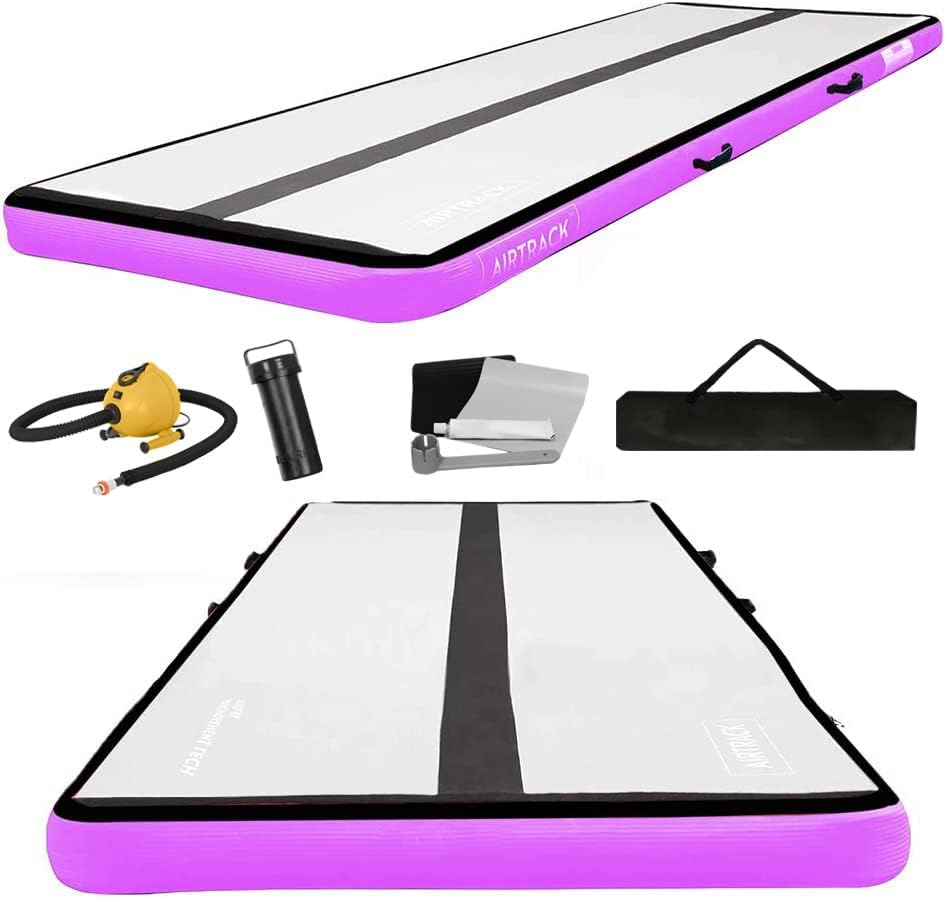 AirTrack Tapete inflable de gimnasia con bomba de aire, 3 pies, 10 pies, 13 pies, 16 pies, 20 pies, tapete de aire grueso para yoga, animadoras,
