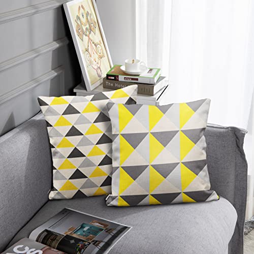 Sanwarm Throw Pillow Covers Home Decor Set Of 4 Pillow Cases Decorative 18 X 18 Inches Outdoor Cushion Couch Sofa Pillowcases White Yellow Gray Geometric Triangles #TOP1
