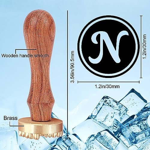 CRASPIRE Letter N Ice Stamp Initials Ice Cube Stamp 1.2" with Removable Brass Head Replacement Wood Handle Ice Branding Stamp for Cocktail Party Whiskey Mojito Drinks Wedding Making DIY Crafting - Image 2