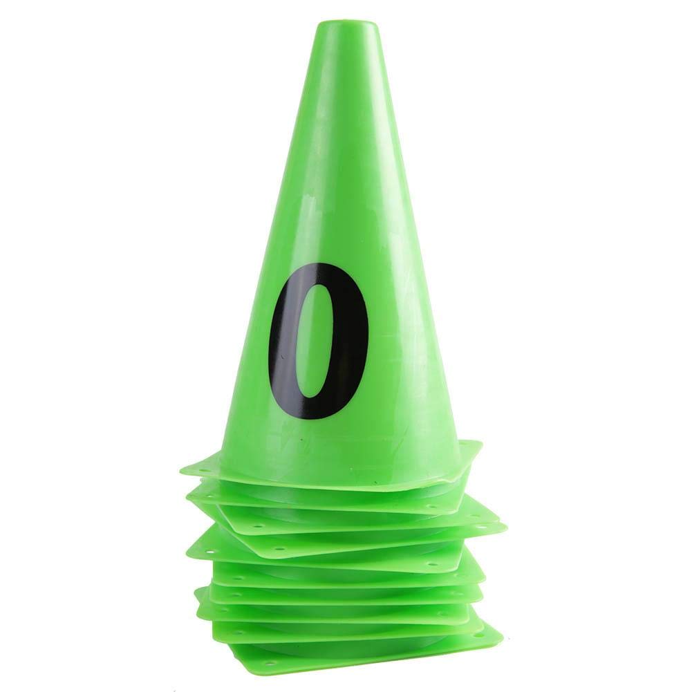 Cono da allenamento per calcio, 10 pezzi 23 cm resistente all'usura a disagio deformare Cono da allenamento per calcio verde Numero 0-9 Barriere da calcio Marcatori a cono per