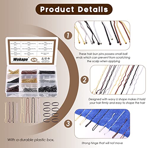 Wokape 420Pcs 2" Bobby Pins and 2.4" U Shaped Hair Pins with Black Rubber Bands Soft Elastic Bands Assortment Kit - Image 4