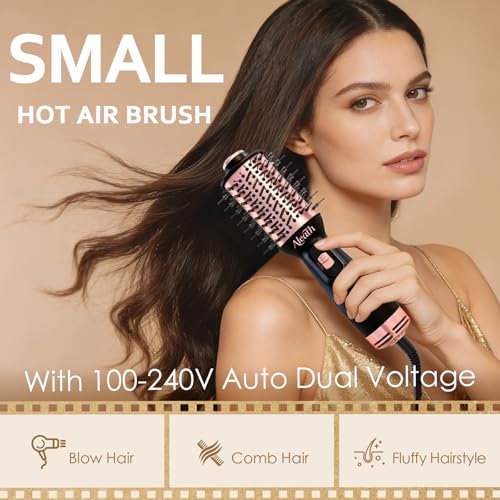 Image of Aleath Hair Blow Dryer Brush for Travel: 2026 Gifts for Women - Small Hot Air Brush with Auto Dual Voltage - Fast Blowout Brush European International Travel Essentials