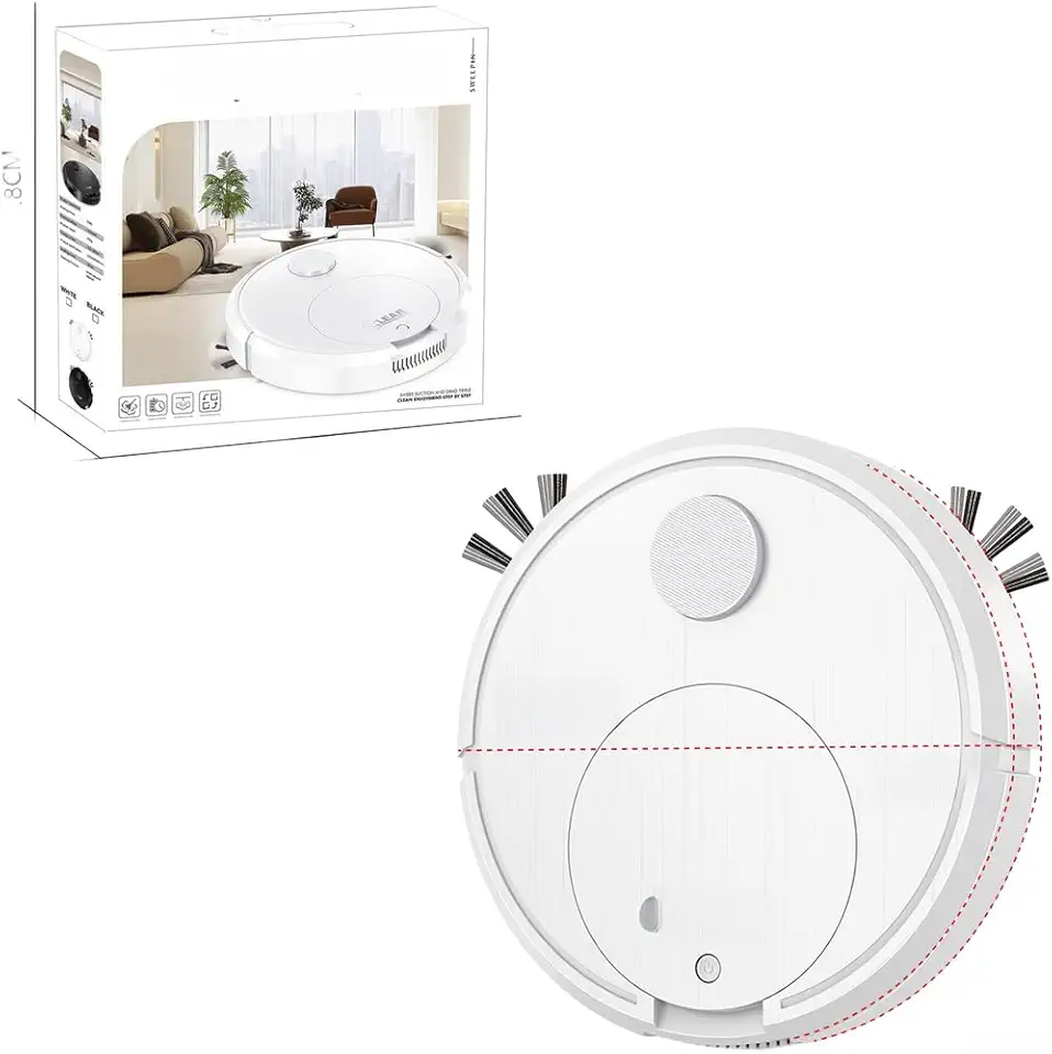 Robô aspirador de pó de 7,6 cm - esfregão varrendo, sucção de 1000 Pa para pelos de animais de estimação, design fino de 6,5 cm para embaixo de móveis, limpador de piso automático silencioso para