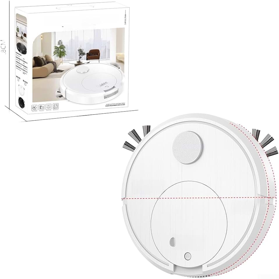 Robô aspirador de pó de 7,6 cm - esfregão varrendo, sucção de 1000 Pa para pelos de animais de estimação, design fino de 6,5 cm para embaixo de móveis, limpador de piso automático silencioso para
