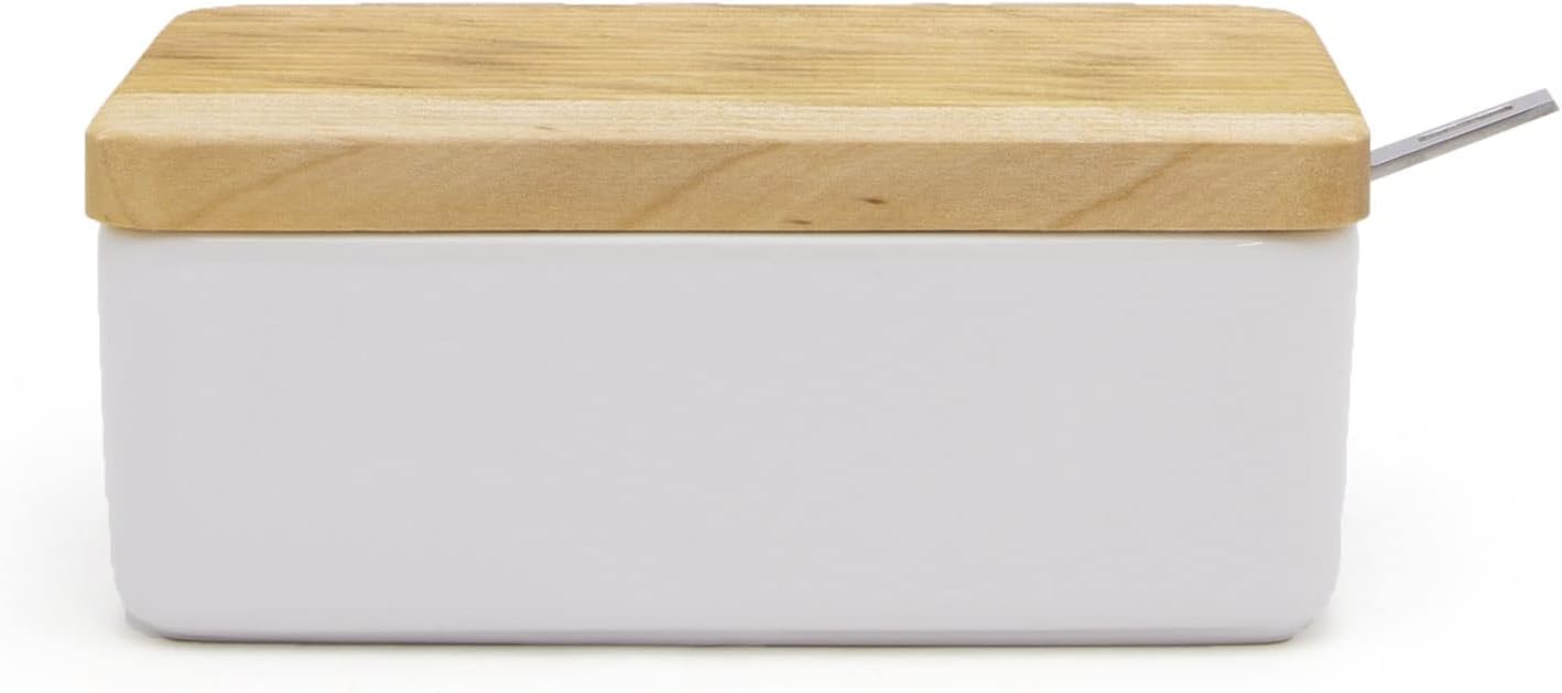 ZEROJAPAN バターケース 木蓋・バターナイフ付 16&times;9.9cm ホワイト BCW-12 WH