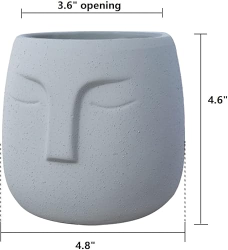 Miniatura 5 de GeLive Maceta de cerámica gris con orificio de drenaje, maceta de cara para interiores, estatua moderna, florero, caja de alféizar de ventana,