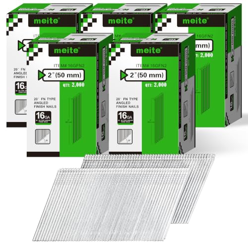 meite 16 Gauge 20 Degree Angled Finish Nails 2 Inch Leg Galvanized No-rust Finishing Nails for Finish Nailer Gun - Cabinet Crown Baseboard 10,000PCS