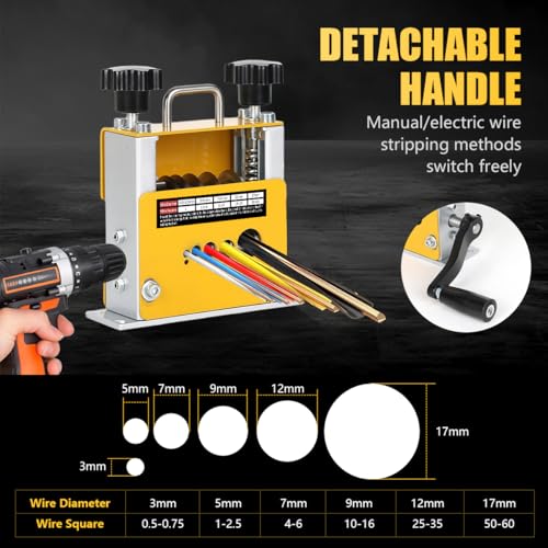 Image of Serplex 6-in-1 Manual Wire Stripper Machine with 6 Cable Channels & 5 Carbide Cutting Blades, Wire Stripping Device Manual Wire Stripper Including Detachable Hand Crank, for 0.5-17mm Diameter Cable