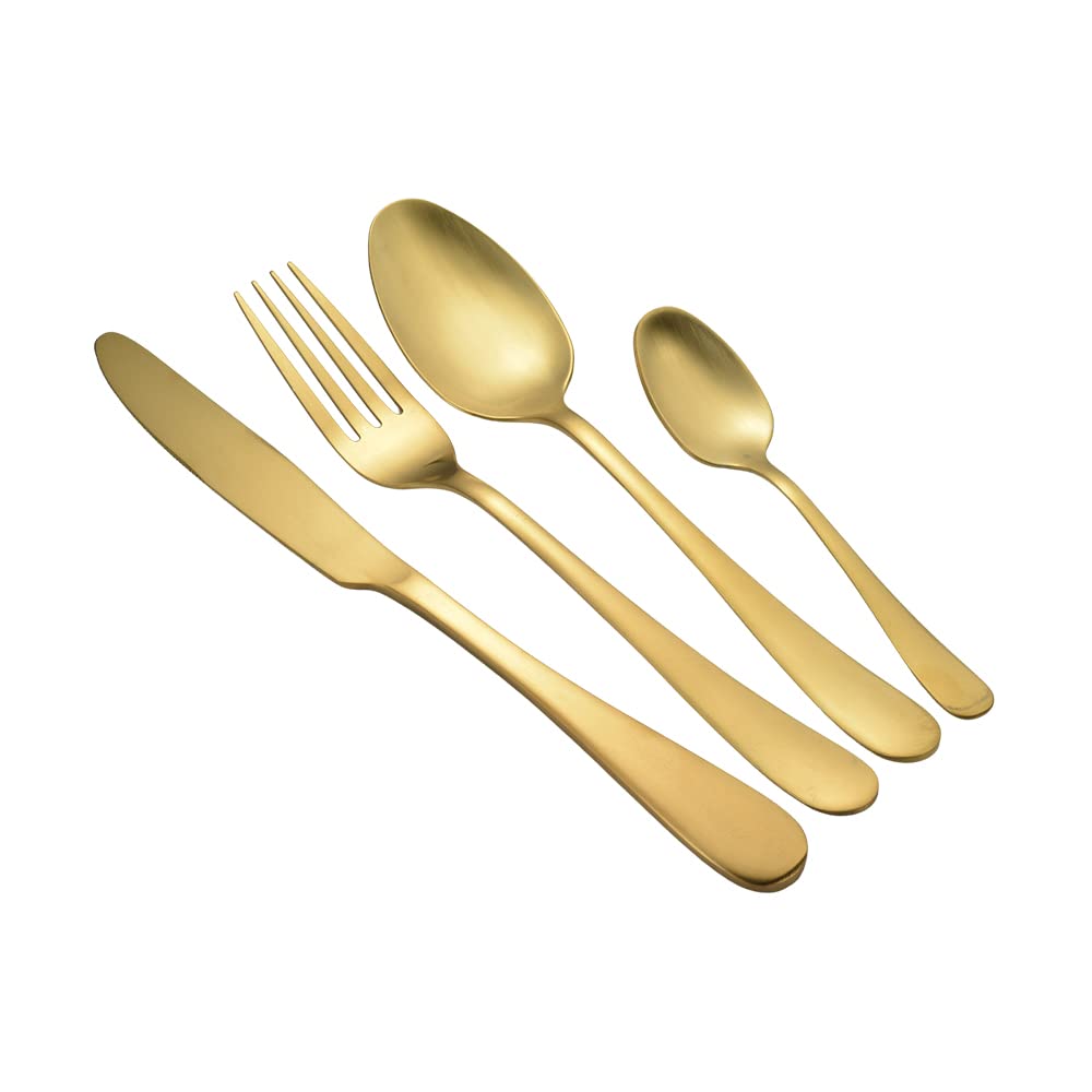 1Above 16 Pieces Cutlery Set for 4 People, Stainless Steel Flatware Set with Spoon, Knives,Fork. Dishwasher Safe, Easy Clean, Mirror Polished (Gold)