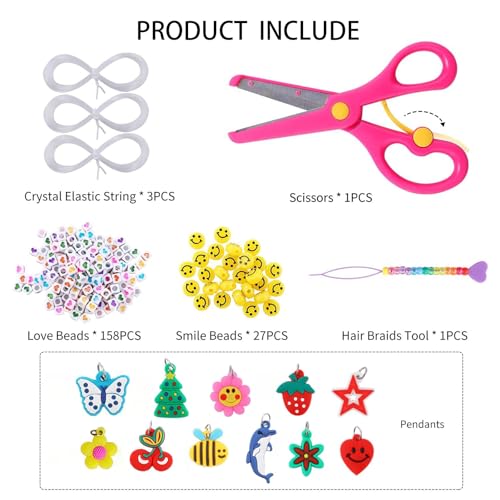 Image of 3277+pcs Pony Beads Kit 24 Color Rainbow Plastic Pony Bead Heart Beads Elastic String Kandi Bead for Braids Cute Charm DIY Crafts Jewelry Making Kit for Bracelets Necklaces
