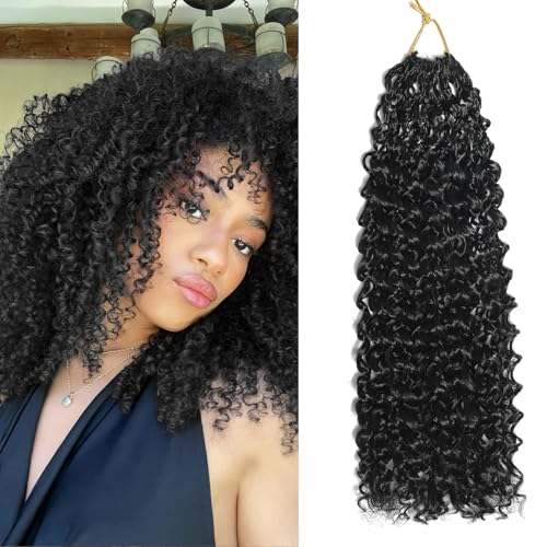 FLWAI Pre Looped Micro Kinky Curly Hair 8 Packs 12 Inch Yanky Twist Crochet Synthetic Wavy Curly Hair Extensions for Black Women (1B, 8packs 12inch)