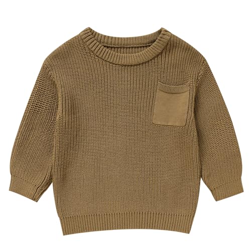 Viworld Toddler Girl Knit Sweater Blouse Pullover Warm Crewneck Long Sleeve Tops for Toddler Boy Fall Winter Clothes(Dark Coffee,4-5T)