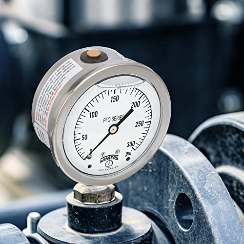 Image of Winters 2-1 /2 inch Dial Size, Liquid Filled Industrial Pressure Gauge, Brass Internals, 304 Stainless Steel Case, Single Scale 0-300 psi, 1.5% Acc, 1 /4 inch NPT Bottom Mount, Glycerin Filled Pressure Gauge