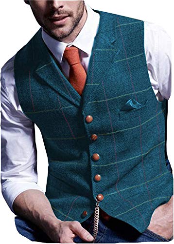 Men's Slim Fit Herringbone Tweed Suits Vest Premium Wool Blend Waistcoat2