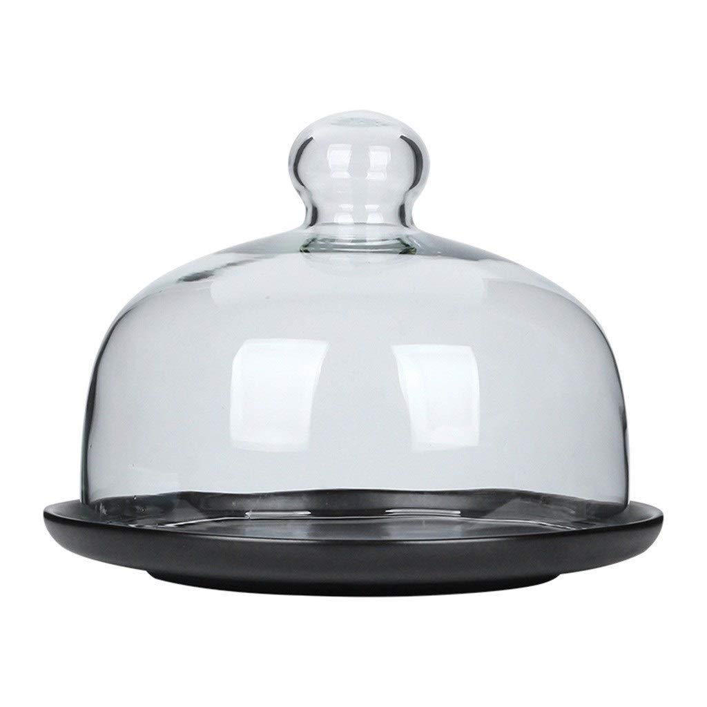 TYUHDUYUR Cake Stand Set, Porcelain Serving Platter Party Fruit Sandwich Tray Glass Dust Dome Pastry Preservation Cover Chip & Dip Server Cake Stands (Color : Blue, Size : 20.5 20.5 17CM) (Black