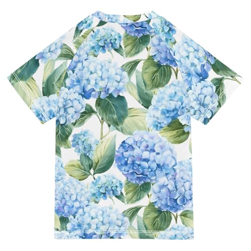 ALAZA Kids Rash Guard Girls Toddler Swim Shirts Short Sleeve Hydrangea Blue Flowers UPF 50+ 3T2