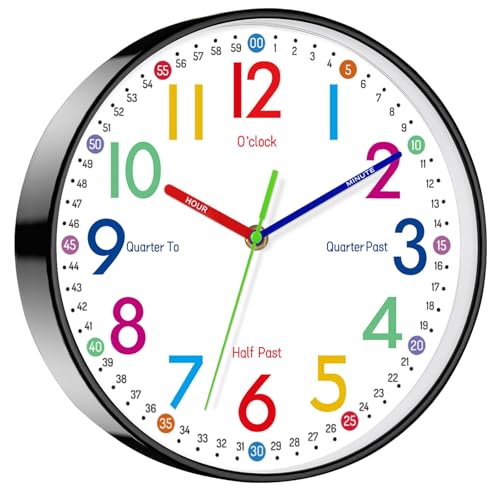 TAGLUMO Kids Wall Clock, 8 Inch Silent Non-Ticking Modern Clock for Home and School